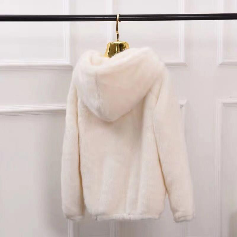 Jacket women's short autumn and winter new imitation rabbit fur loose plush thickened hooded cardigan sweater