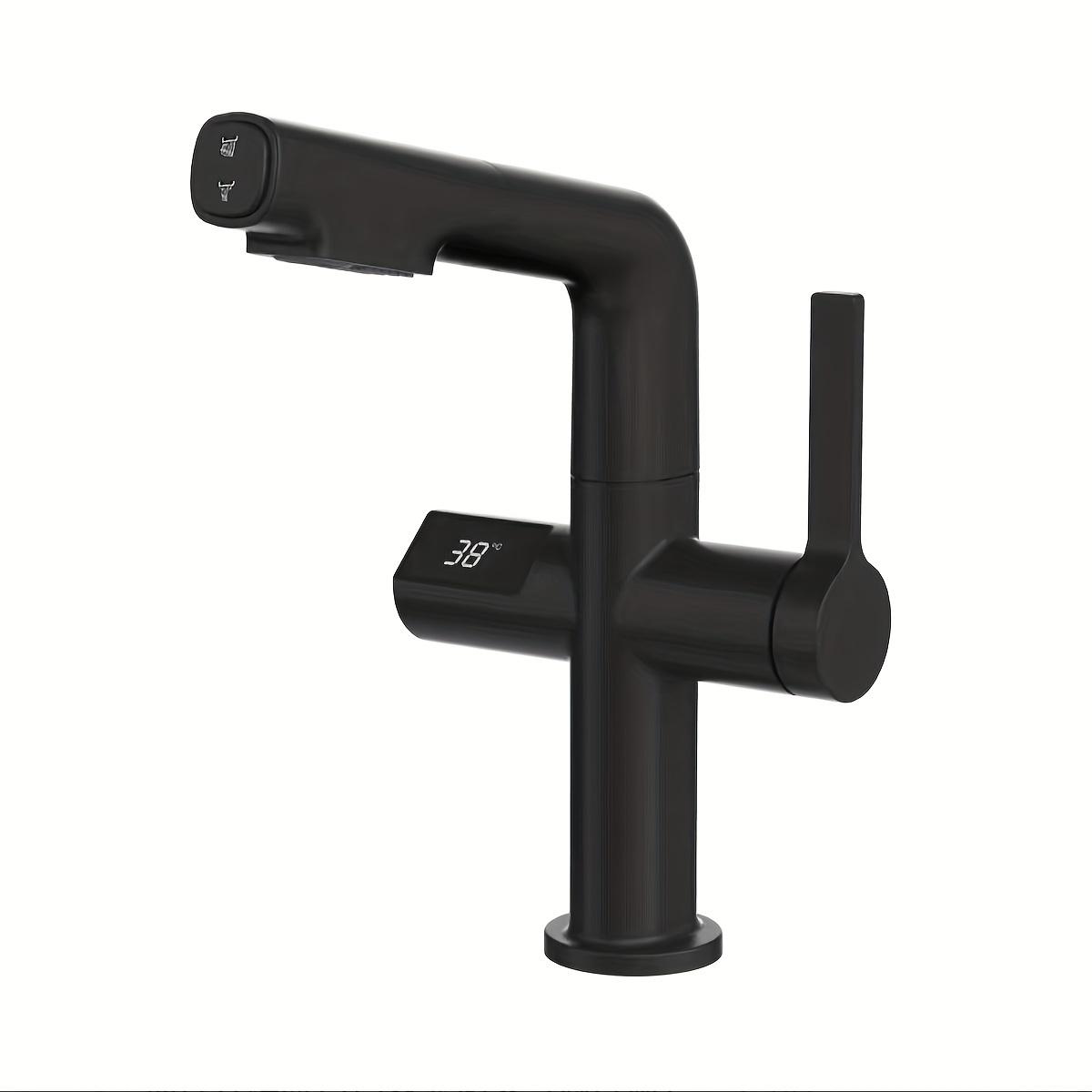 

Смеситель для раковины с ЖК-дисплеем и цифровым дисплеем, выдвижной смеситель для раковины, горячий и холодный смеситель для кухни и ванной комнаты, латунный смеситель для раковины, крепление на палубу чёрный