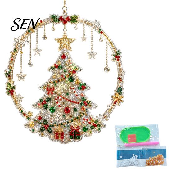Christmas Window Decorations Faux Diamond Art Ornament, DIY Santa Claus Sun Catcher Kit, Rhinestone Stress Relieving Craft Projects Xmas Wreath