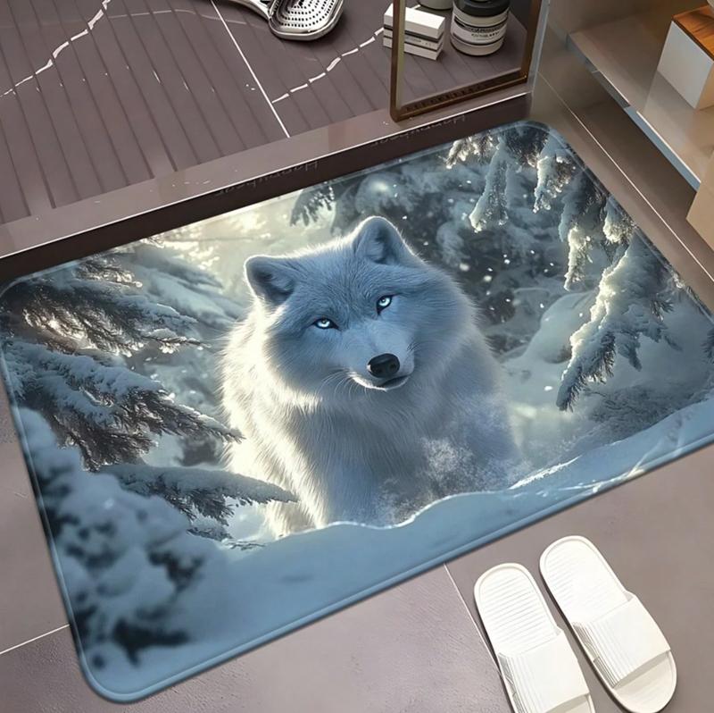 Stunning White Wolf Aurora Pattern Non Slip Absorbent Quick Dry Door Mat Premium Bathroom Entrance Home Decor Floor Rug