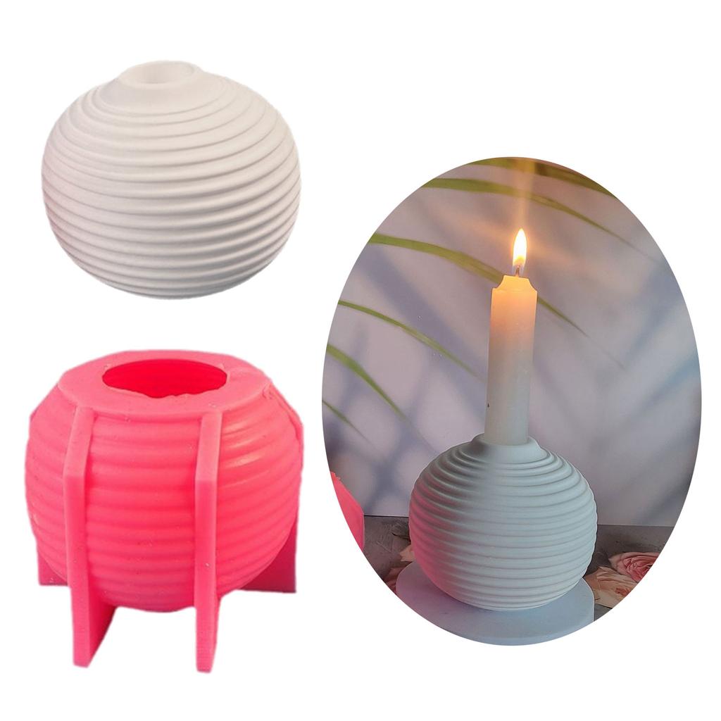 Striped Sphere Candle Holder Molds, Sphere Candlestick Molds for DIY Candle Holder Gypsum Decorations Christmas Gift