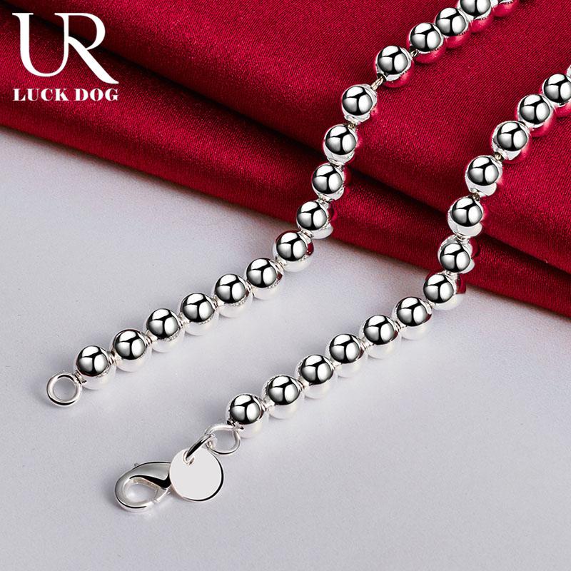 Collier chaîne à billes lisses en argent sterling 925 de 6 mm, bijoux de mariage à la mode