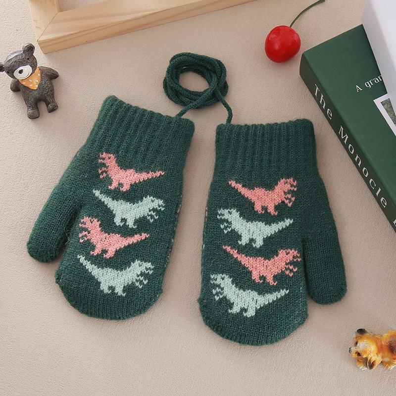 Cute Baby Gloves Winter Warm Knitted Baby Boys Girls Mittens Outdoor Windproof Toddler Kids Gloves With Rope