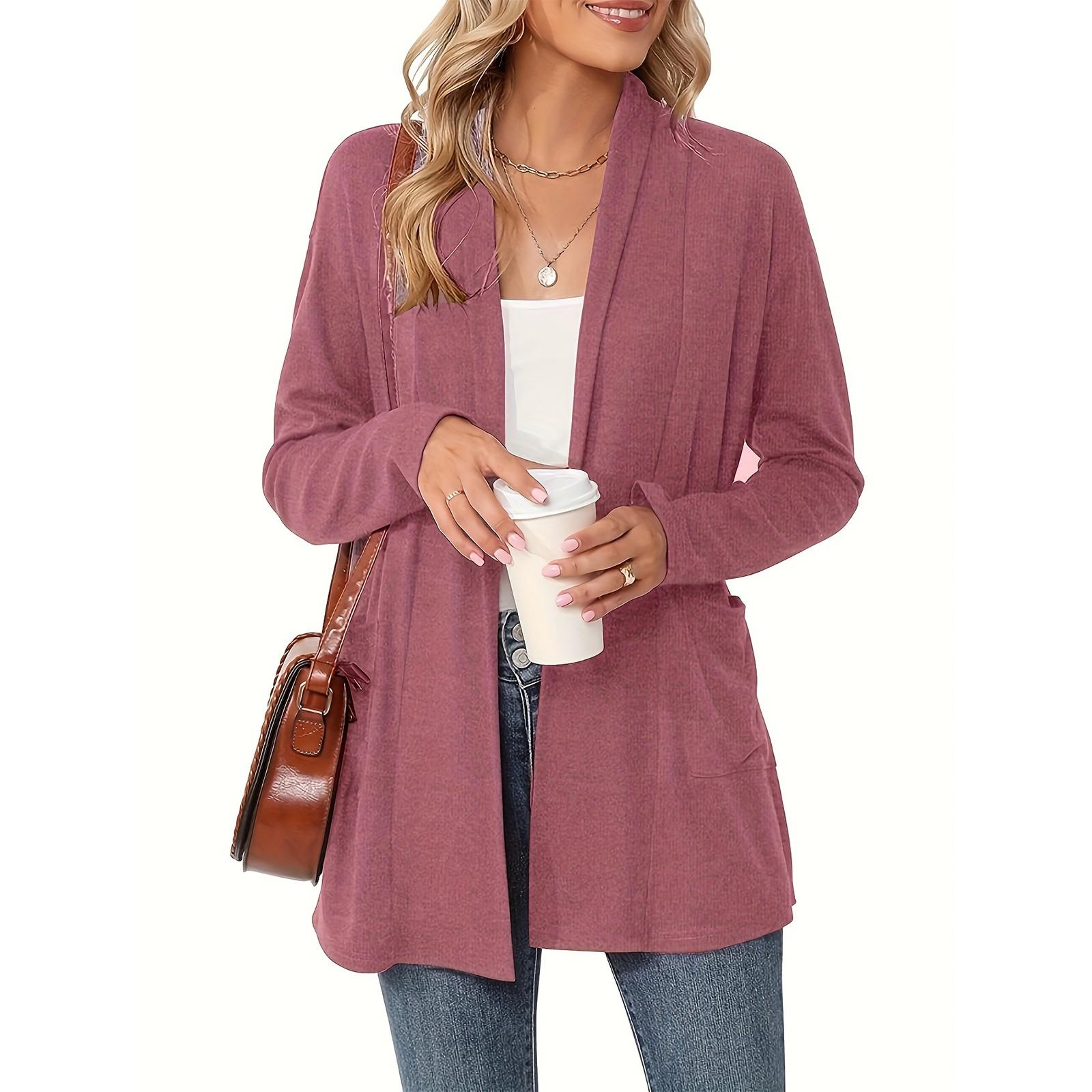 

Женские легкие кардиганы с открытой передней частью, с длинными рукавами, повседневные, свободные, тонкие кардиганы с карманами XXL розовый