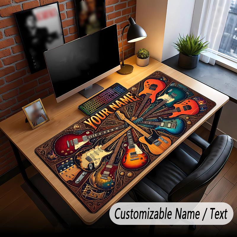 Music Guitar Theme Custom Mouse Pad Personalized With Name Text Customized Desk Mat For Office Home Decor