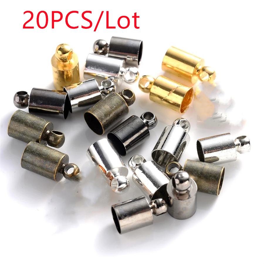 20 ks/Lot Kulaté koncovky šňůr 2 3 4 5 6 7 8 9 10 mm Krimpovací koncová zátka Konektor pro výrobu šperků Náramek Náhrdelník