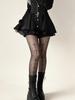 1 Pc Women'S Black Sheer Tights With Cross Print, Gothic Edgy Hosiery For Nightclub & Gothic Outfits