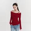 Semir Women's Red Slim Fit Faux Two-Piece Cowl Neck Knit Top
