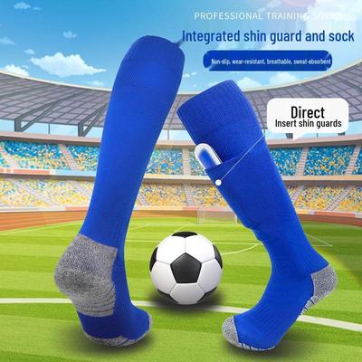 Chaussettes de football intégrées transfrontalières pour hommes avec poche pour protège-tibias et semelle épaisse antidérapante en éponge