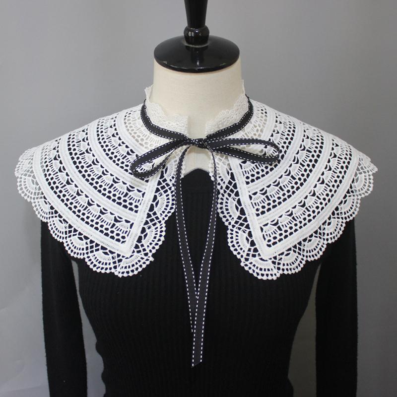 Women Girls Mesh Embroidery Shoulder Wrap Detachable Fake Collar Shawl Cape Decorative Collar Shirt Sweater Lapel Capelet
