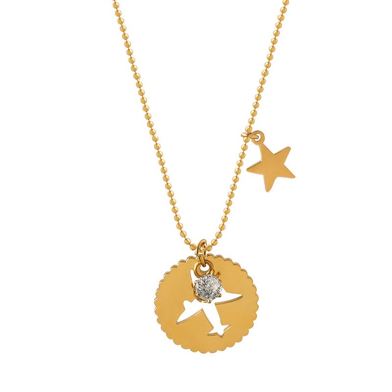 Korean Retro Gold-Plated Airplane Pendant Necklace