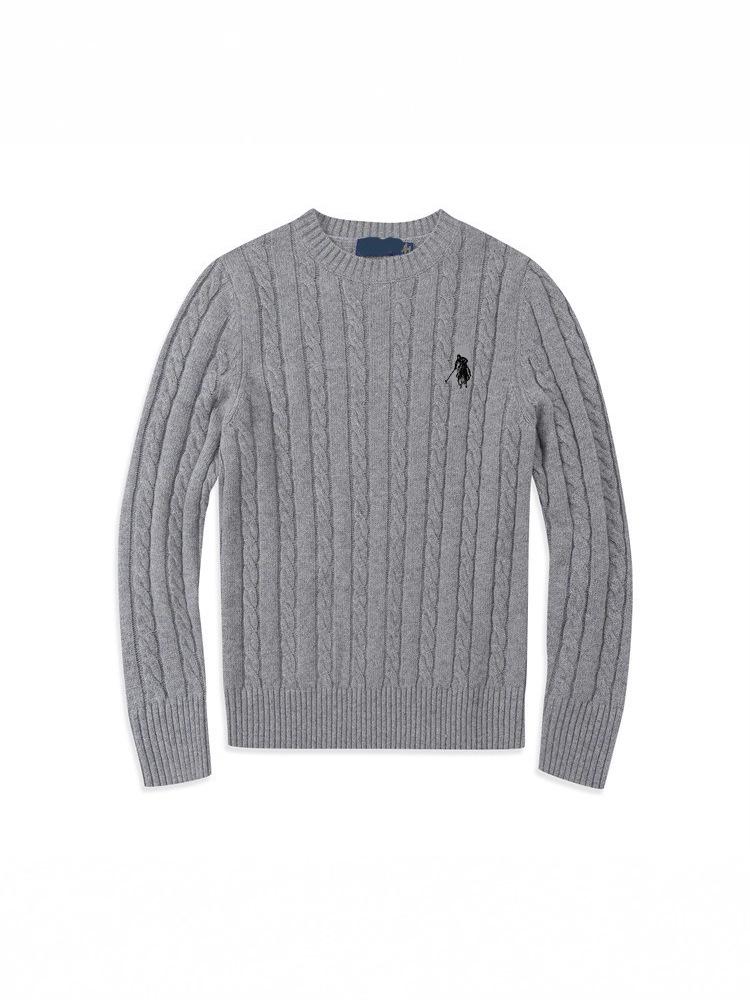 Baoluo Original Little Horse Men's Sweater - Autumn/Winter Cable Knit, Round Neck, Embroidered, Pure Cotton Knitwear