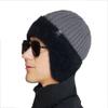 Faux Mink Knit Woolen Hat Winter Earflap Beanie Outdoor Fleece Lined Thickened Warm Cold Resistant Ski Hat