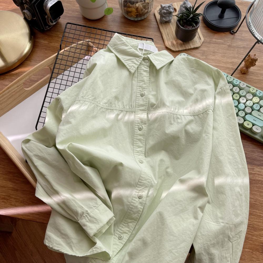 

Простая однотонная свободная рубашка с лацканами, женская рубашка, модная повседневная элегантная женская рубашка на осень и весну ONE SIZE зелёный