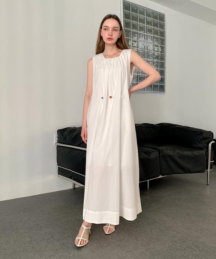 Baseukala Shirring Stone Sleeveless Long Dress (3Colors)