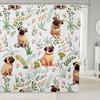 Cartoon Husky Shower Curtains,Cute Dog Animal Kawaii Family Puppy Pet Bath Curtain,Boho Floral Leaves White Waterproof Fabric
