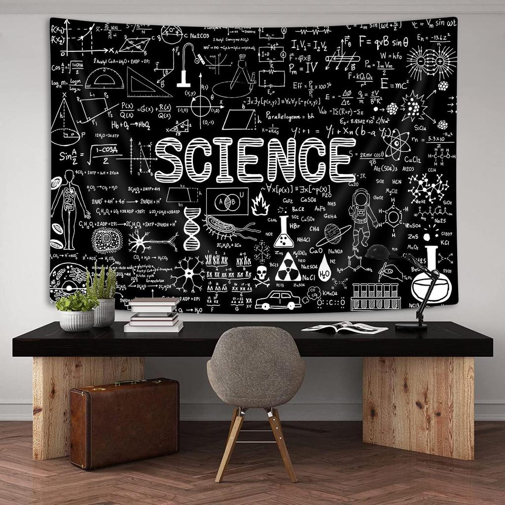PAOPOED Science Tapestry for Classroom, Education Lab Backdrop Decor for Students Math Table Cloth Tapestries Wall Hanging for College Dorm Living