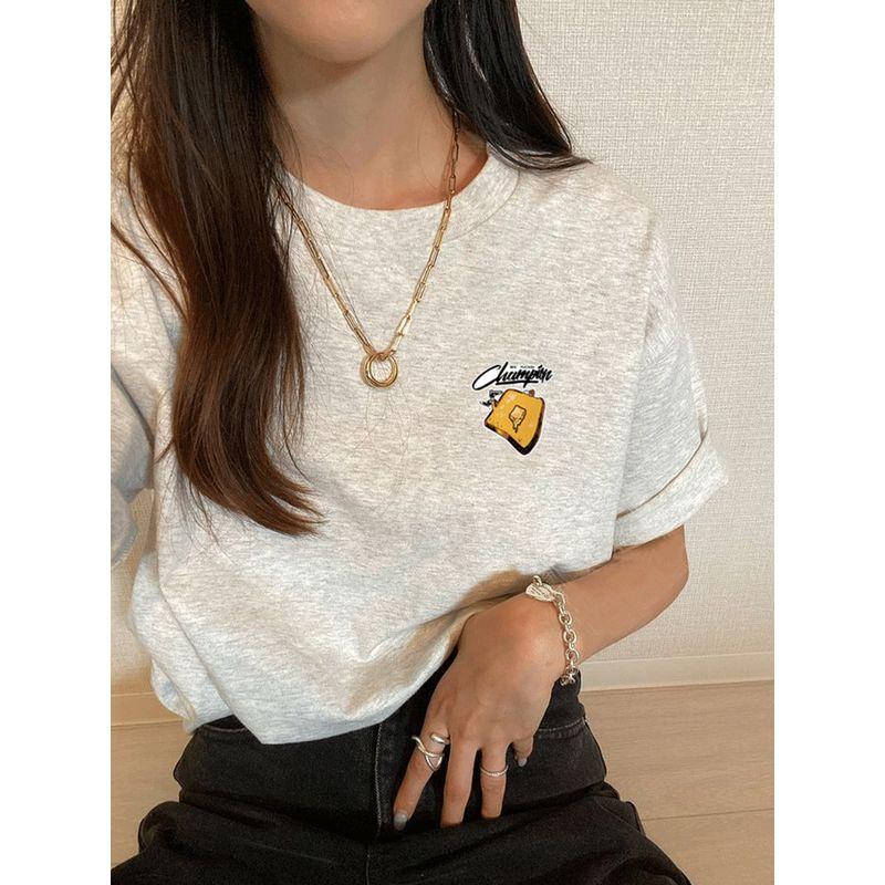 American Retro Small Icon Loose Short Sleeve Print Idle Style 2025 Summer New Arrival High Street Heavy Weight Short Sleeve T-shirt for Women
