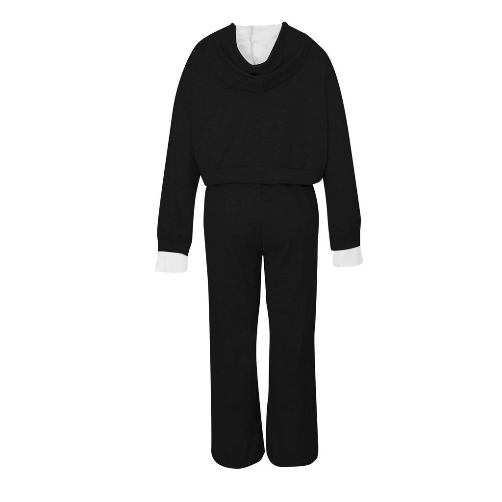 Women's Solid Color Long Sleeve Casual Hooded Sweatshirt Sport Wide Leg Pants Set
