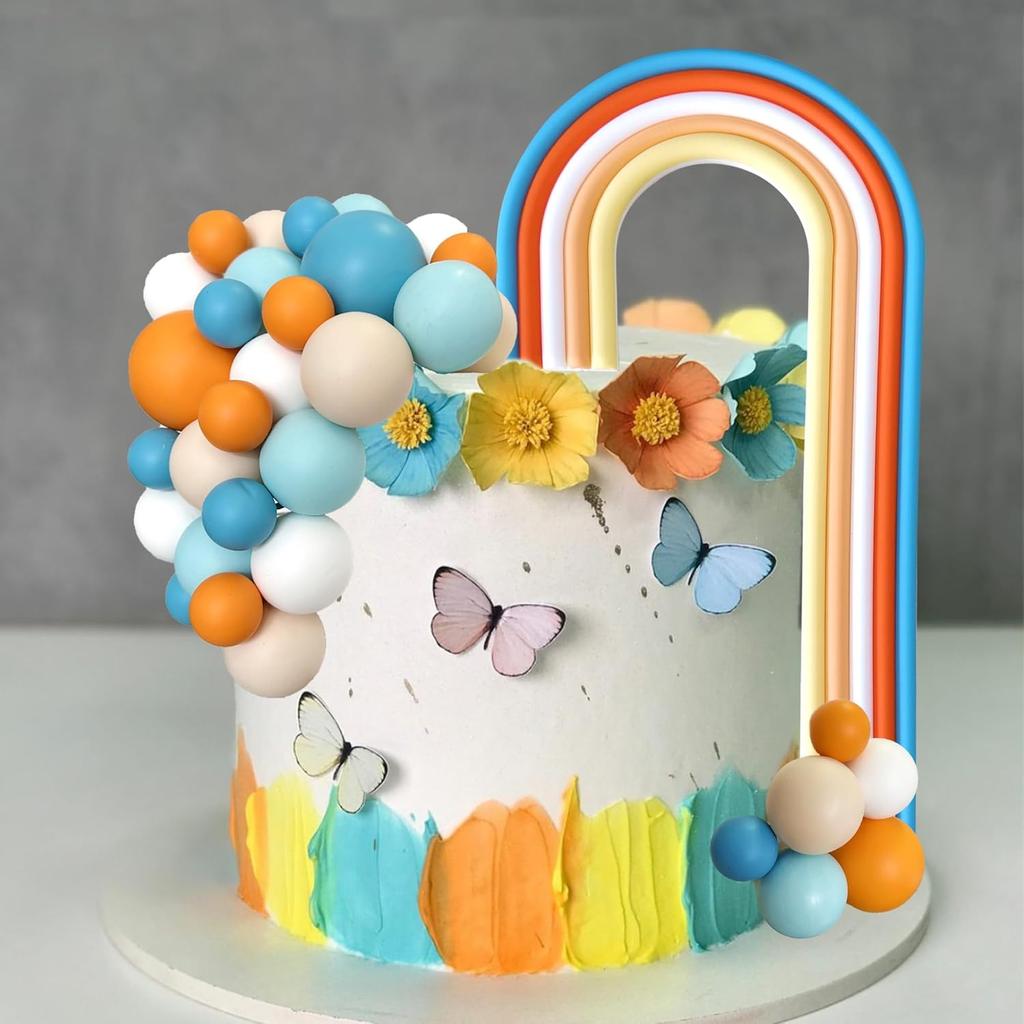 Blue Rainbow Cake Toppers Mini Balls Blue Orange Dog Cake Decorations for Birthday Baby Shower Party Supplies