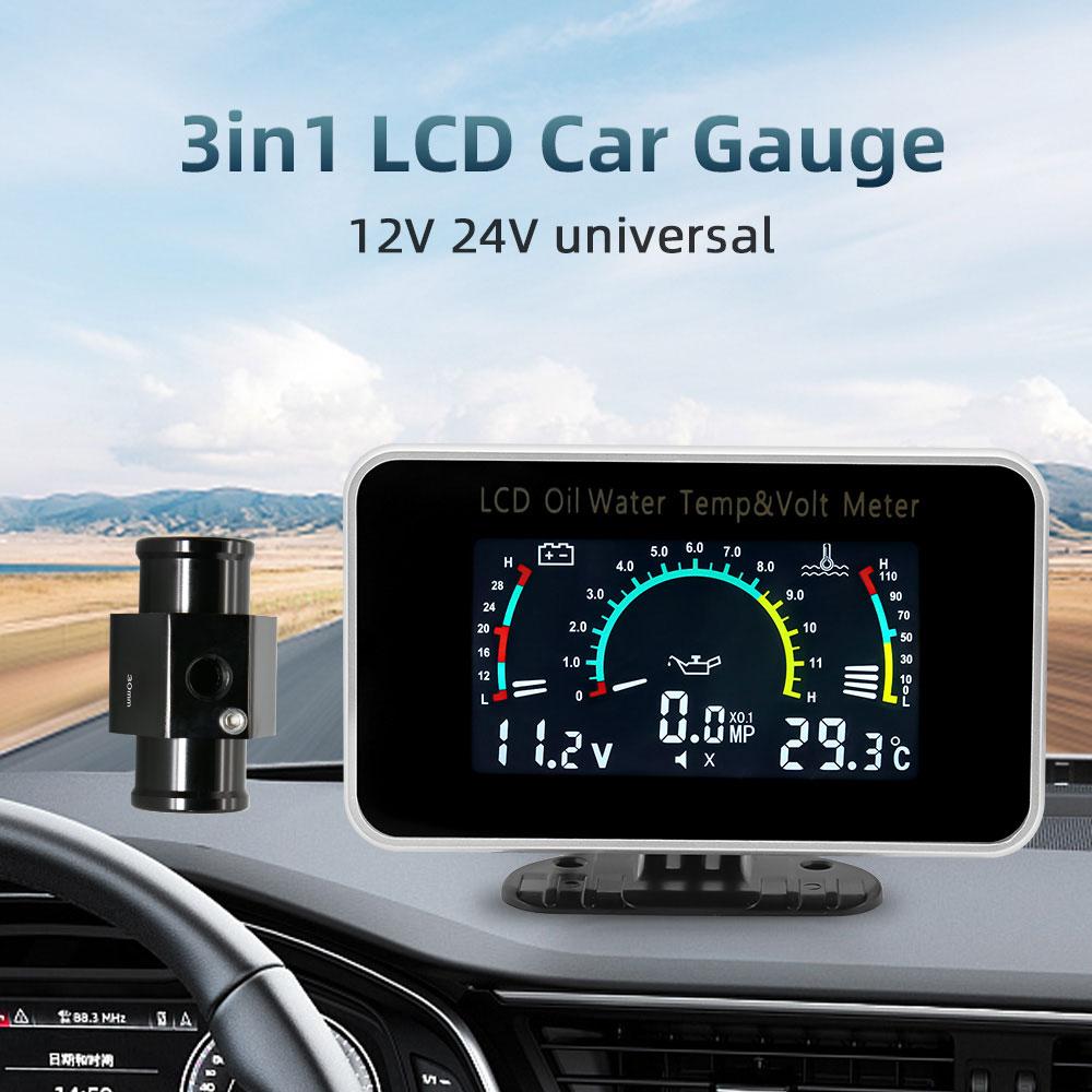 AD 3 In 1 LCD Automobile Digital Water Temperature Gauge Oil Pressure Gauge Voltmeter Water Temperature Sensor Adapter for Car