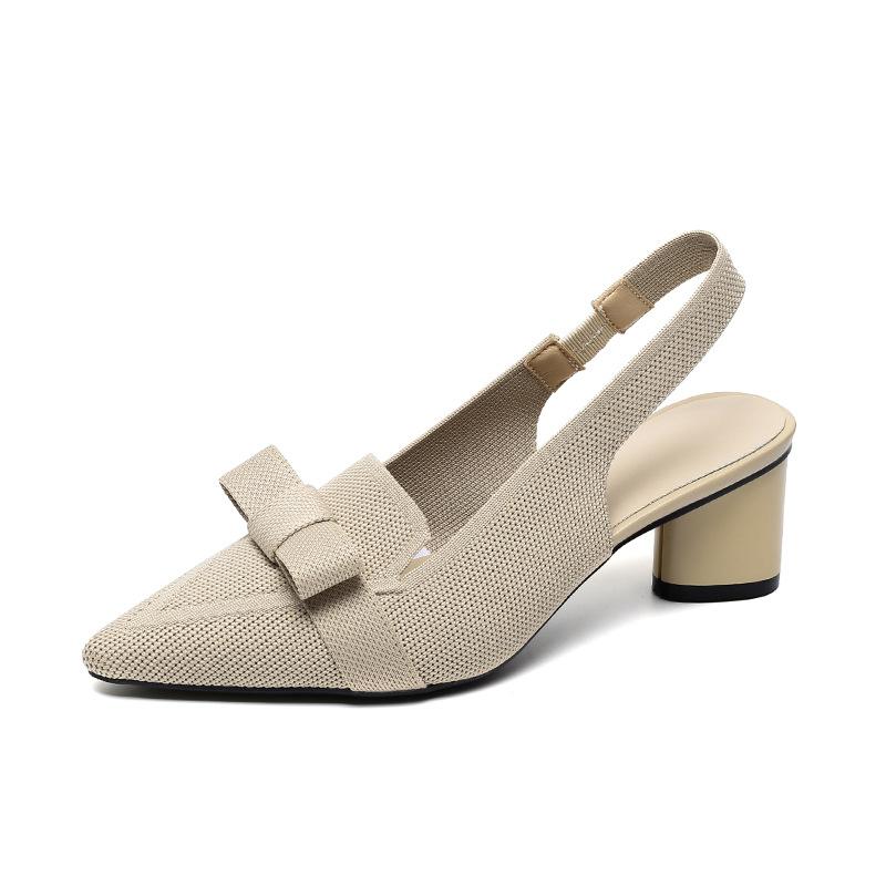 Kadın Sandalet Baotou Sığ Fiyonklu Yüksek Topuklu Düz Renk Yaz Yüksek Topuklu Sandaletler Kadın Kumaş Arka Askılı Kadın Ayakkabıları