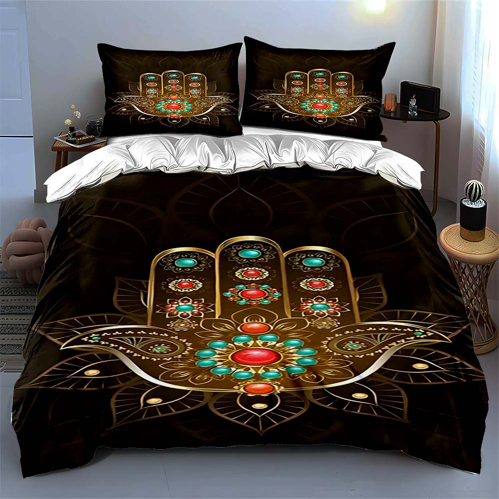 Golden Ornate Hand Bedding Duvet Cover Sets Duvet Covers Pillowcases Gifts (1 * Duvet Cover 2 * Pillowcases, Without Duvet Insert)