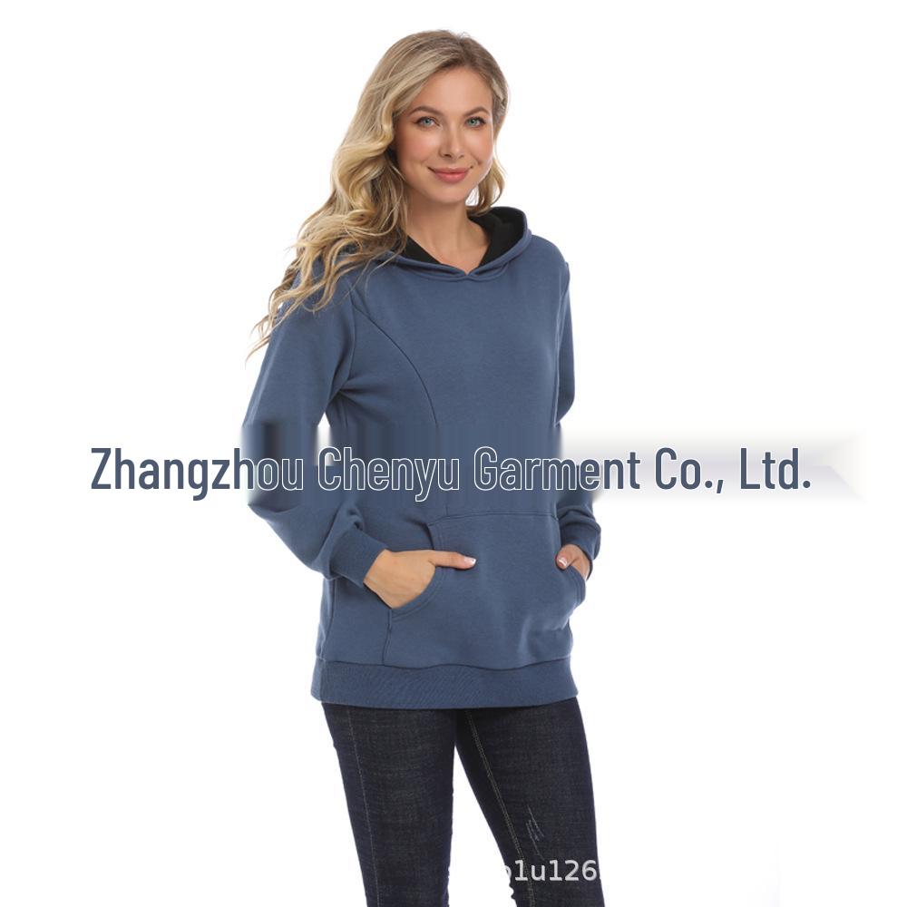 Maternity Winter Fashion: Trendy Fleece-Lined Breastfeeding Sweatshirt for Moms, Age-Reducing Solid Color Outerwear