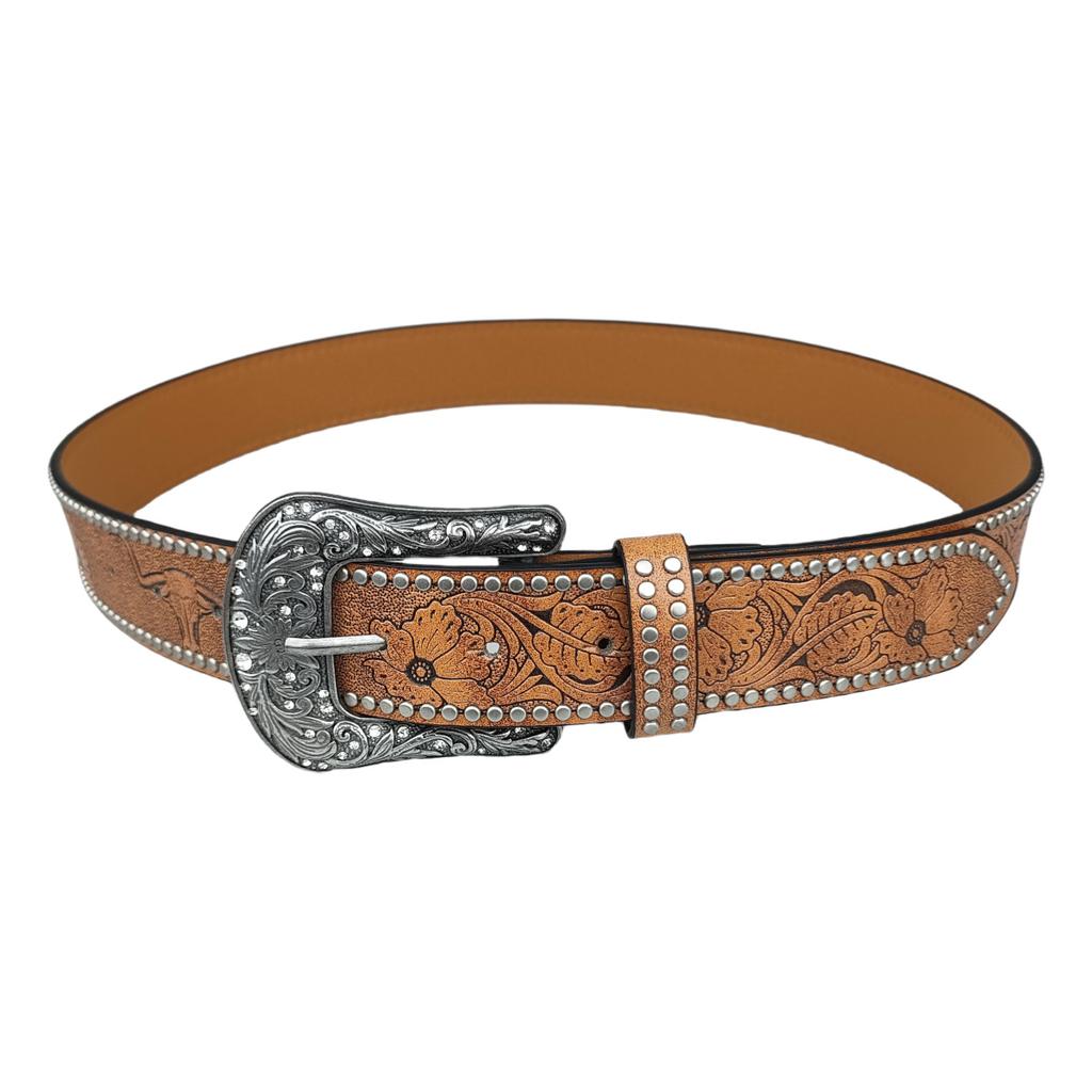 Western Denim Belt Buckle Sculpted Rhinestones Inlaid Vintage Embossed Rivets Punk Belt Simple Versatile Belt