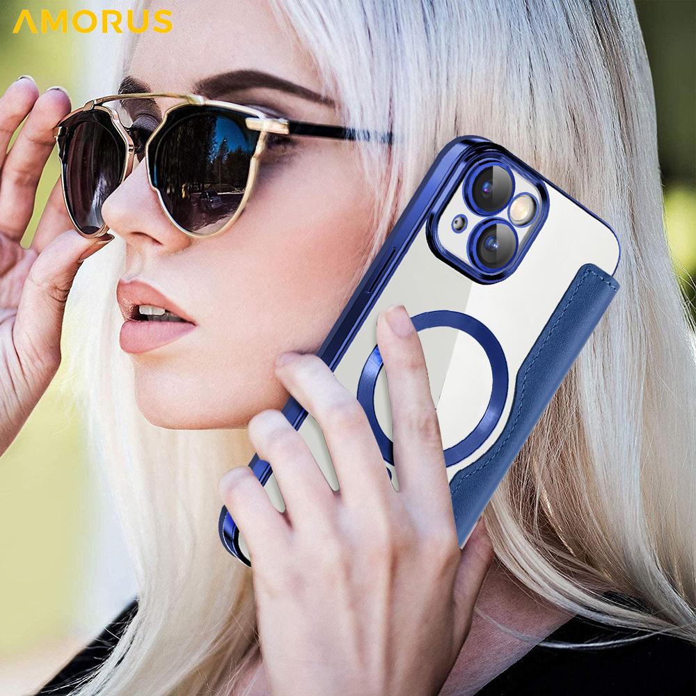 For iPhone 13 Case Compatible with MagSafe RFID Blocking Card Holder Leather Phone Cover