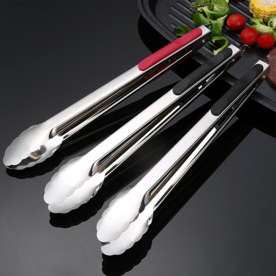 Yousheng Kitchen Tongs with Anti-Slip Handle And Silicone Scalloped Edges, Stainless Steel Locking Food Clips for Grilling BBQ Salad, Dishwasher