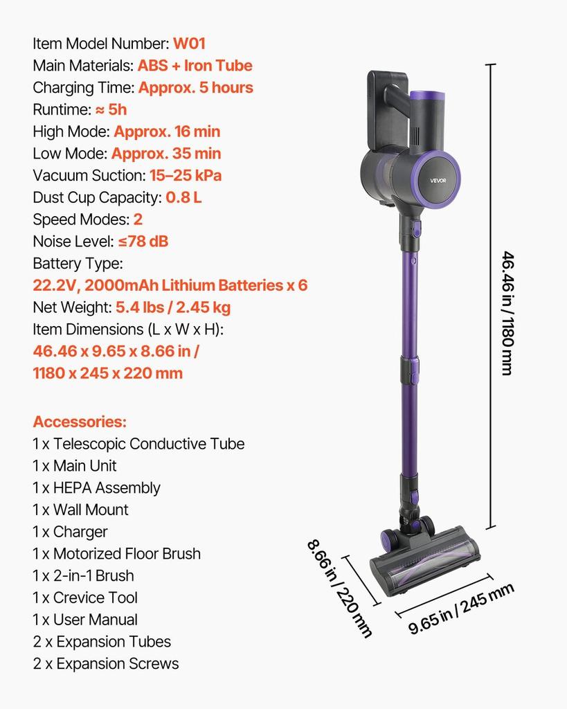 Cordless Vacuum Cleaner, 25KPA Max Powerful Suction, Rechargeable Anti-Tangle Stick Vacuum with Dust Cup, Lightweight Handheld Vac with 35mins Runtime
