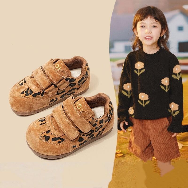 Children's Shoes Sports Shoes 2025 Spring New Girls Leopard Print Versatile Casual Shoes Girls Forrest Gump Shoes Soft Sole