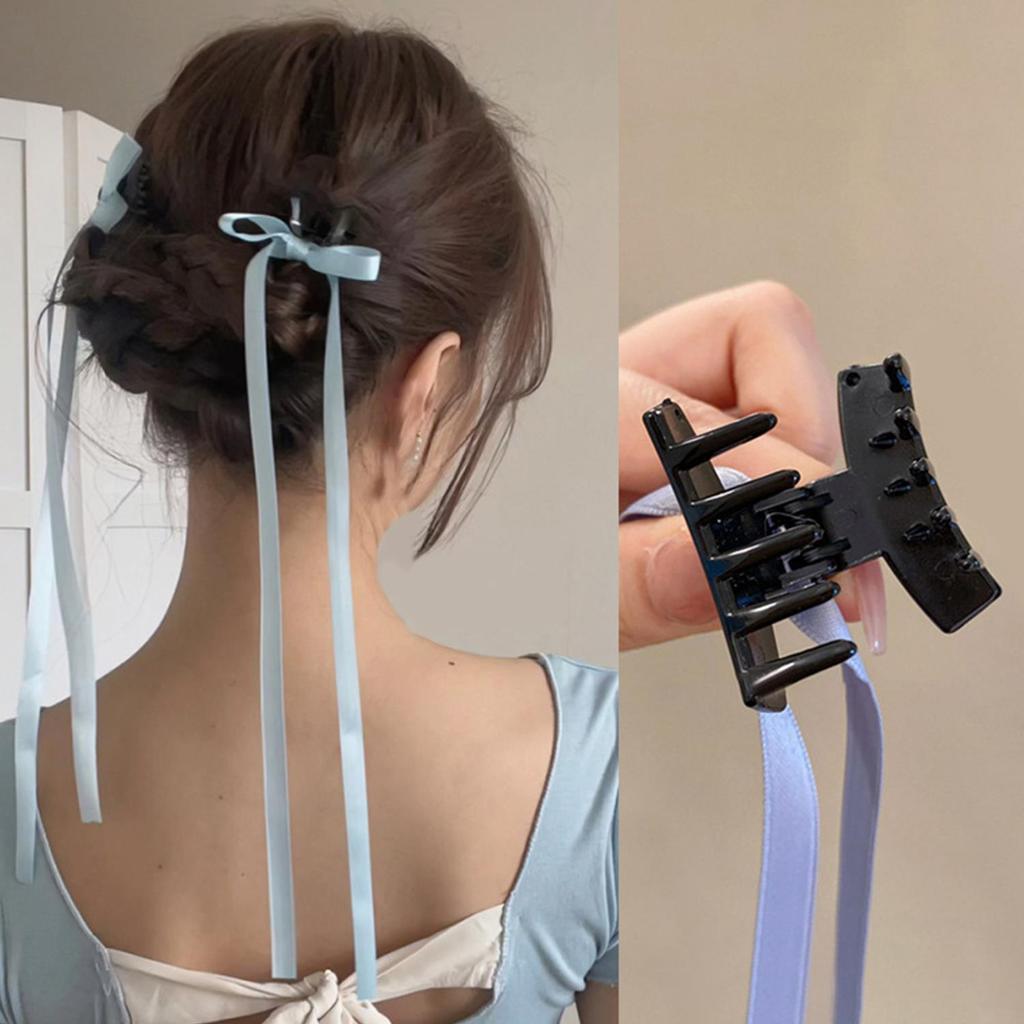 2pcs Braided Bows Hair Clips Sweet Long Ribbons Double Ponytails Claws Cute Headwear Trendy Fashionable Korean Style Hairpins