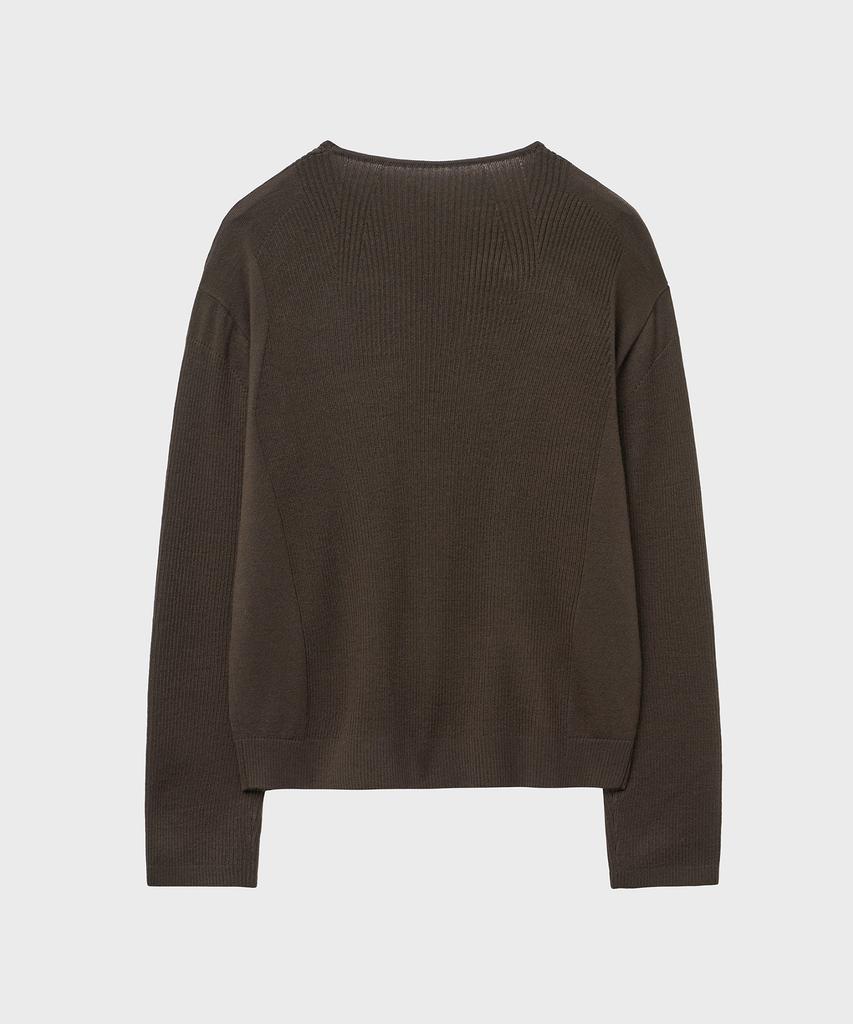 NOIRER Micro Ribbed Square Neck Knit (Deep Brown)
