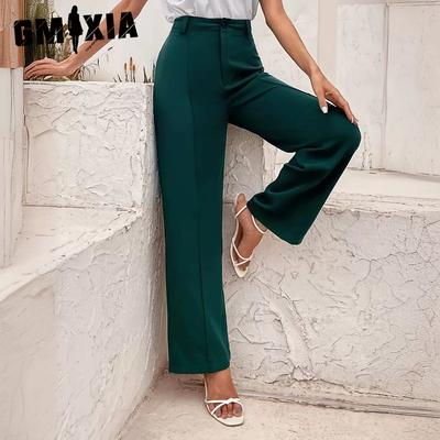 Style Commuter Elegante Freizeithose mit hoher Taille und weitem Bein und geradem Bein
