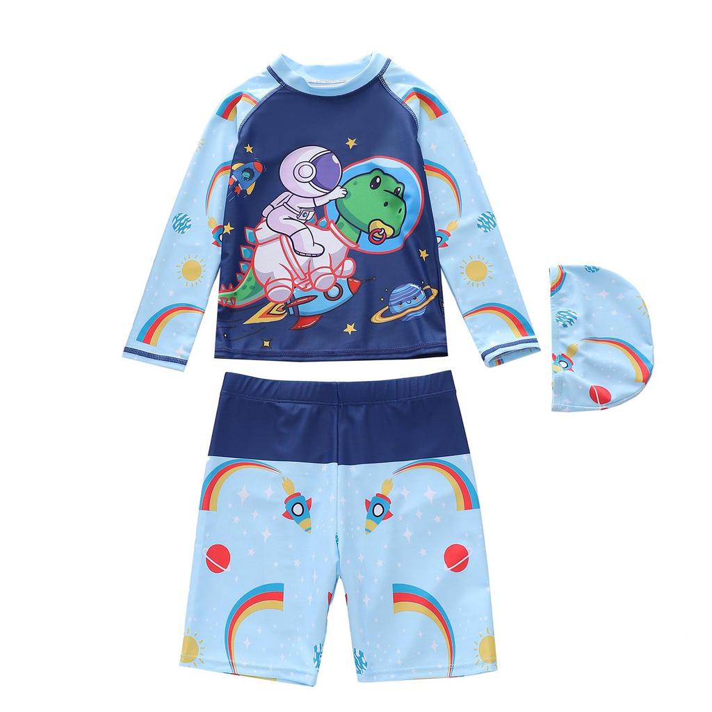 2026 Men's Long Sleeve & Boxer Brief Swimsuit Set for Boys: Kids Small/Medium/Large UV Protection Swimwear
