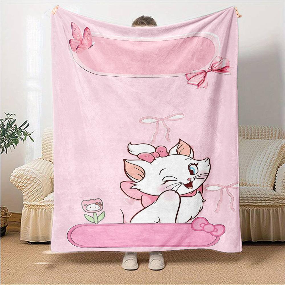 1pc cat bowknot blanket Lightweight Flannel Throw for Sofa Bed Travel Camping Livingroom Office Couch Chair