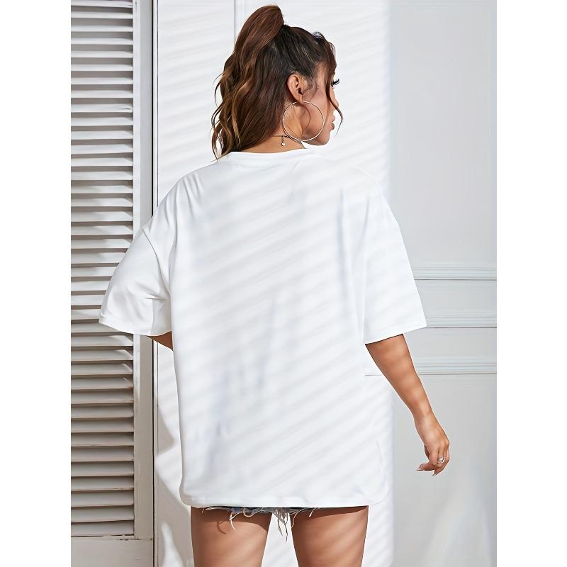 Women's Joyful Face Graphic Print Tee Drop Shoulder Crew Neck Short Sleeve Relaxed Fit All-Season Machine Washable Casual Top