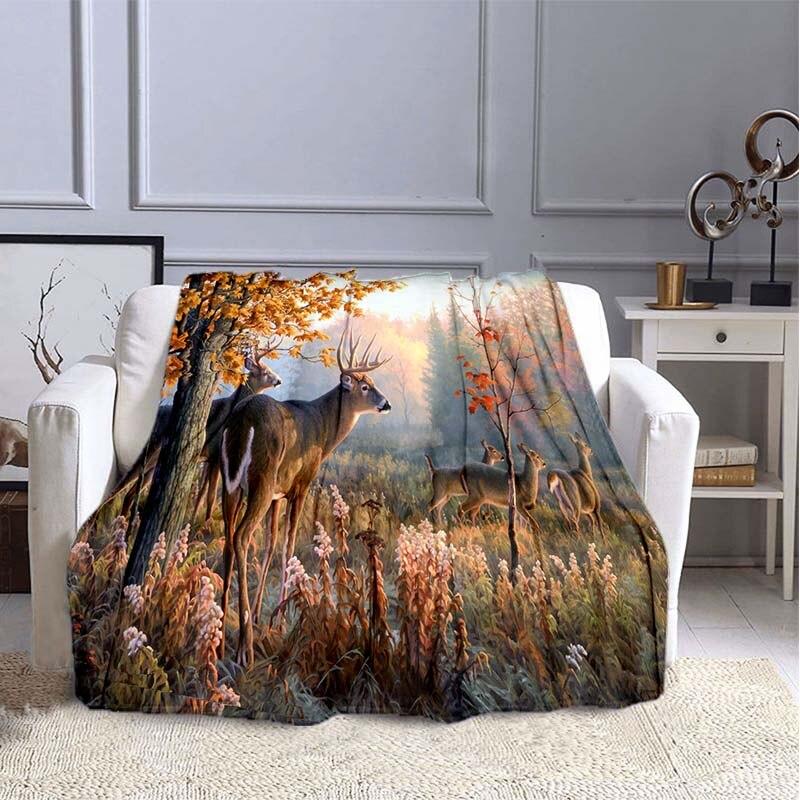 Deer Flannel Blanket for Beds Hiking Picnic Fashionable Bedspread Throw Blanket  Picnic Blanket  Warm Blanket