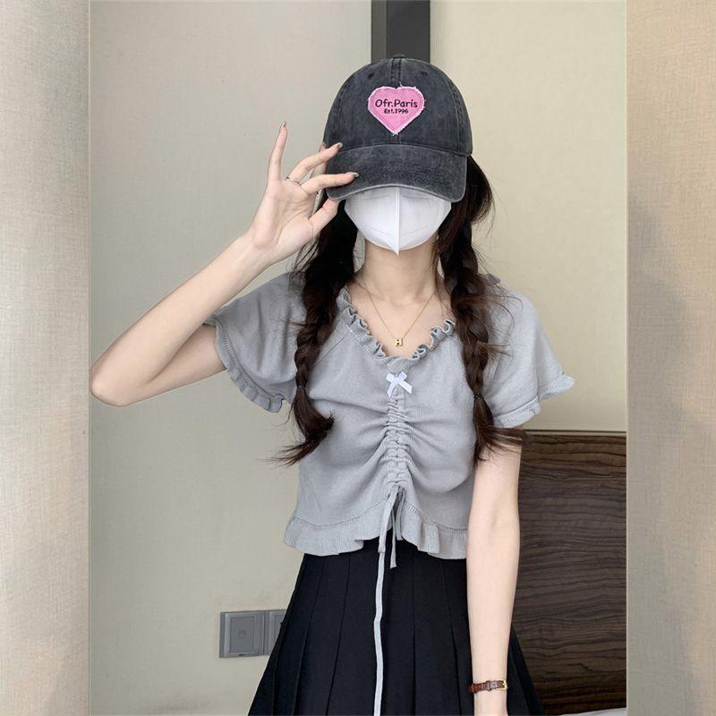 

Белая трикотажная футболка с короткими рукавами для женщин, летняя, облегающая и утягивающая, короткий топ с V-образным вырезом и открытым пупком L