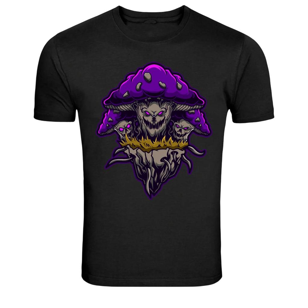Dark Mushroom Skull Fantasy Graphic T-Shirt