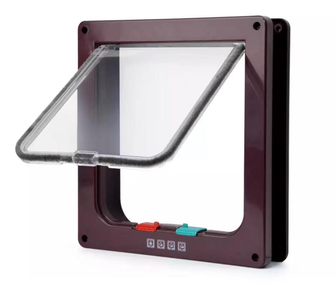 

Дверца для кошек, устойчивая к погодным условиям, с 4-сторонним замком для кошек весом до 20 фунтов, для внутренних дверей, шкафов, гаражных ворот, 4 размера, дверца для домашних животных S коричневый