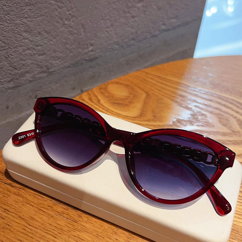 Vintage Cat Eye Sunglasses Women For Men  Sun Glasses Luxury Brand Designer Popular Punk Flower Chain Leather Eyewear Uv