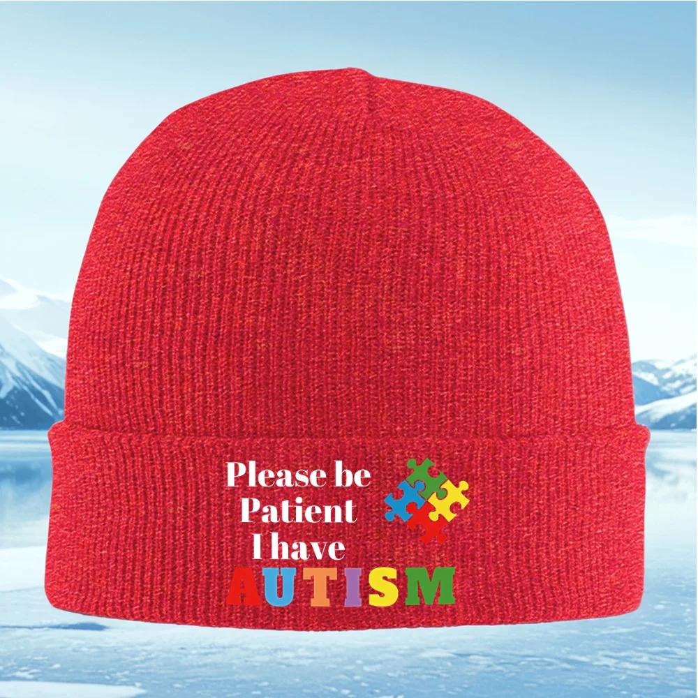 

Puzzle pieces autism awareness sign message Knitted Hat Unisex Women Unisex Beanie Pullover Cap Winter Thermal Warm Christmas Outdo