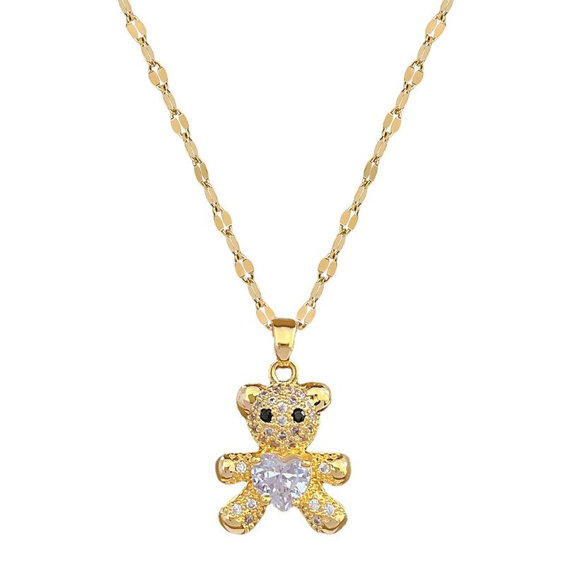 Bear Micro-Inlaid Necklace Earrings Set, Light Luxury Micro-Inlaid Personality Temperament Banquet Earrings, Necklace Combination