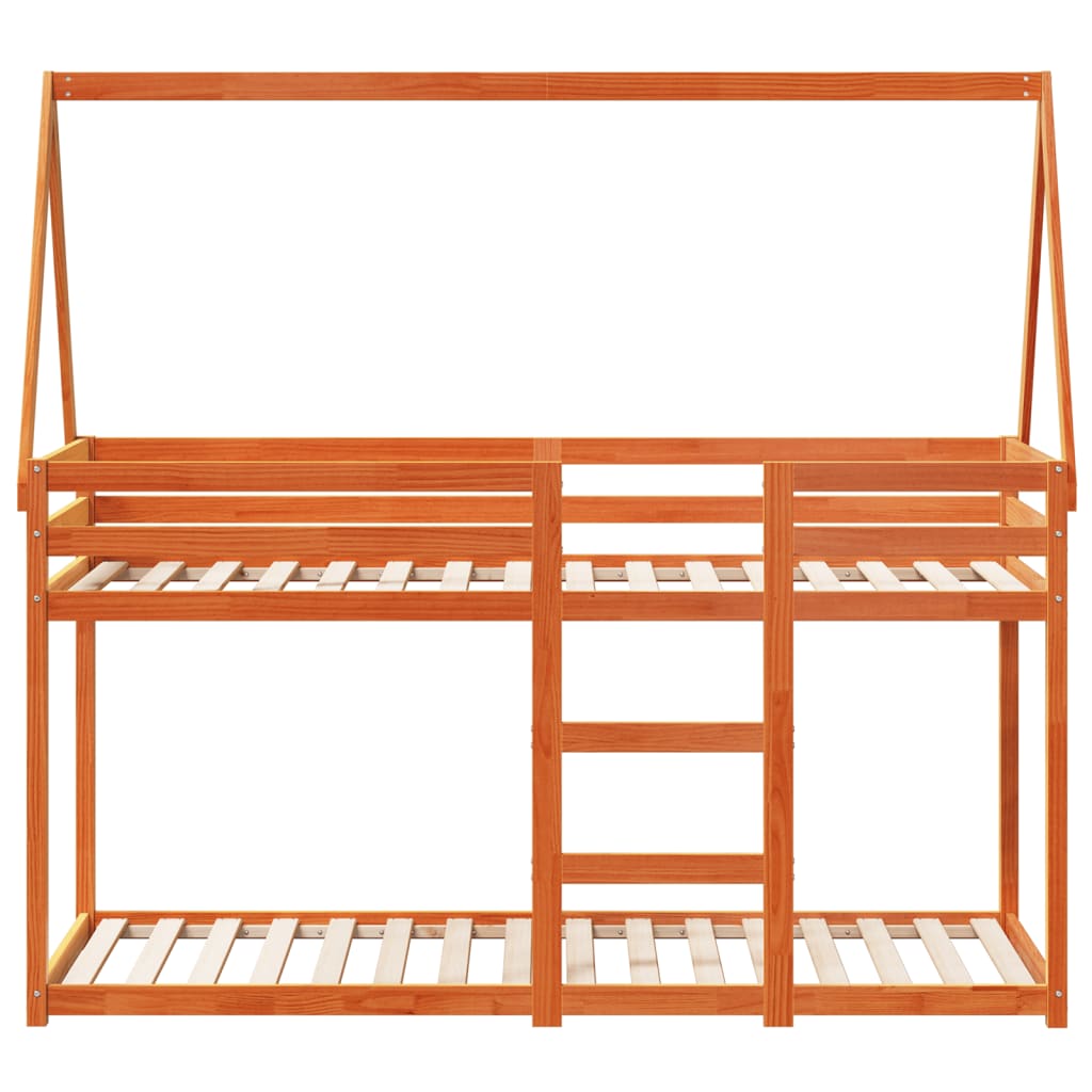 Bunk Bed with Roof Wax Brown 80 X 200 Cm Solid Pine Wood