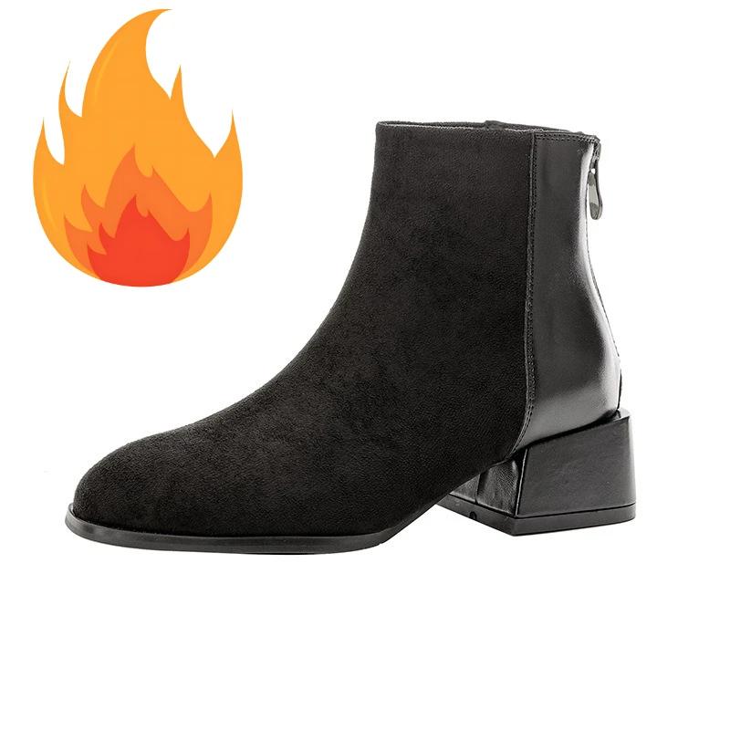 New Women Shoes Fashion Boots Genuine Leather Suede Pointed Toe Casual Shoes Winter Warm Plush Ankle Boots