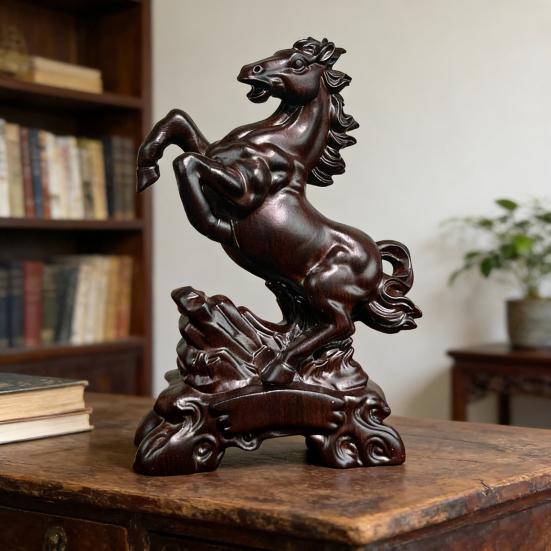 Yousheng Holzschnitzerei Pferdefigur Simulation Pferd Harzstatue Sammlerstück Tierskulptur Ornament Fengshui Dekoration Geschenk für Pferdeliebhaber