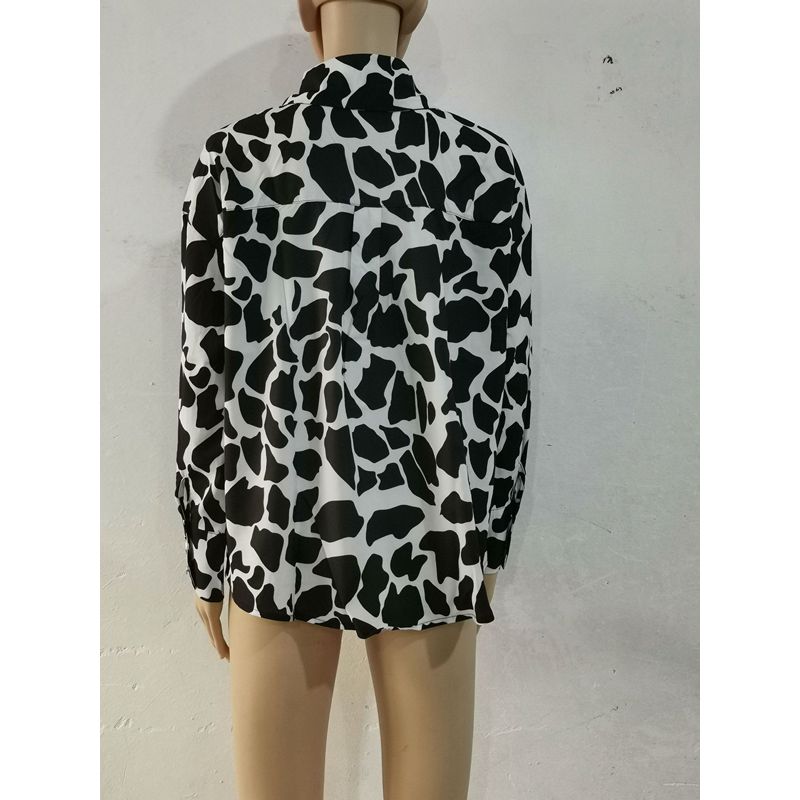 Europa und Amerika Border Hemd Locker Frühling und Herbst Druck Einreihiger Cardigan Laterne Langarmhemd für Damen